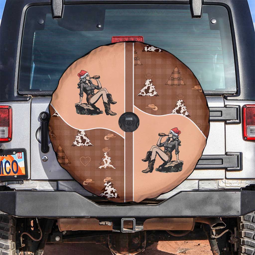 Western Yoke Spare Tire Cover Cowgirl Drinking Wine Christmas - Wonder Print Shop