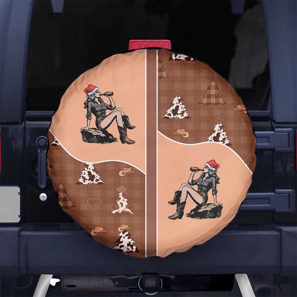 Western Yoke Spare Tire Cover Cowgirl Drinking Wine Christmas - Wonder Print Shop