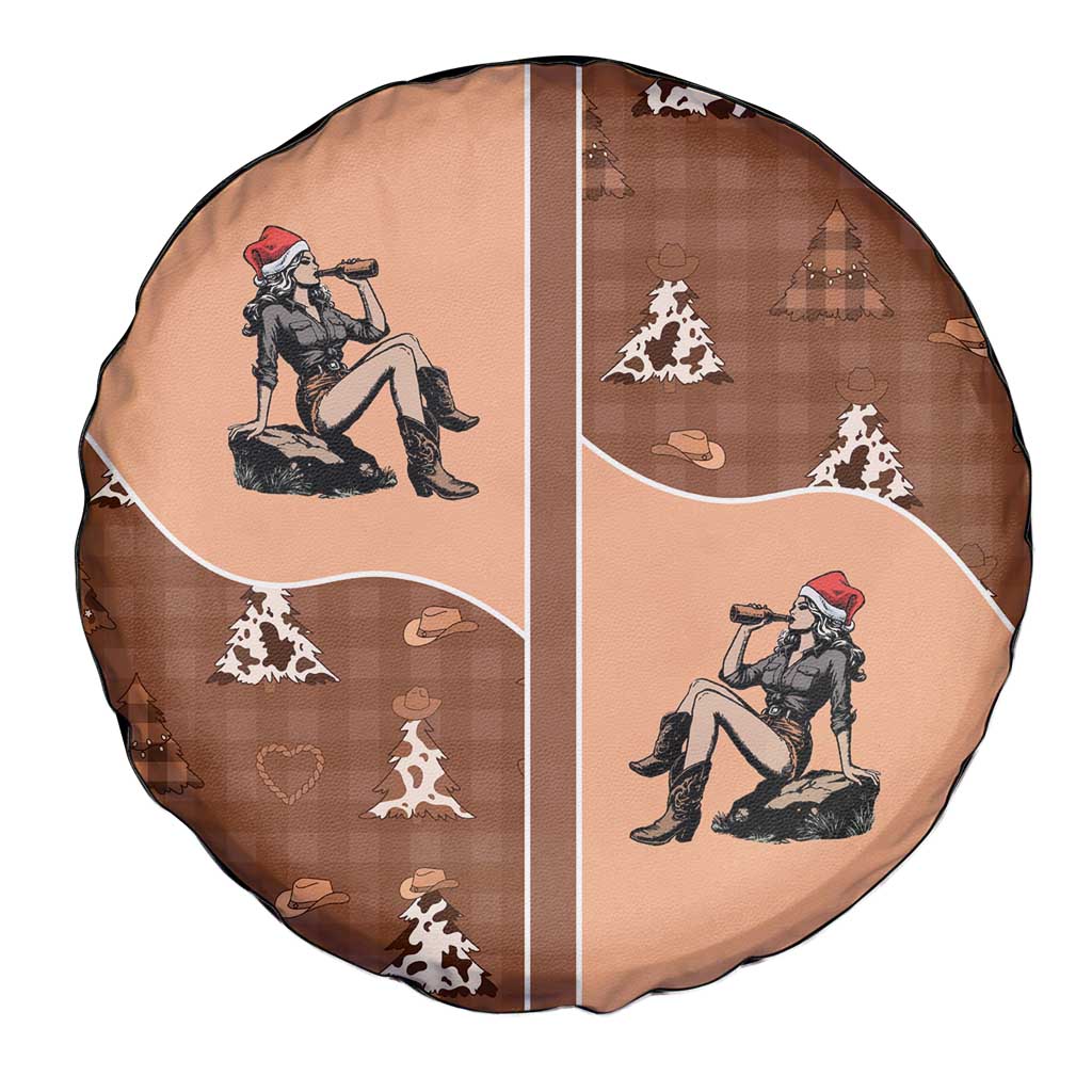 Western Yoke Spare Tire Cover Cowgirl Drinking Wine Christmas - Wonder Print Shop