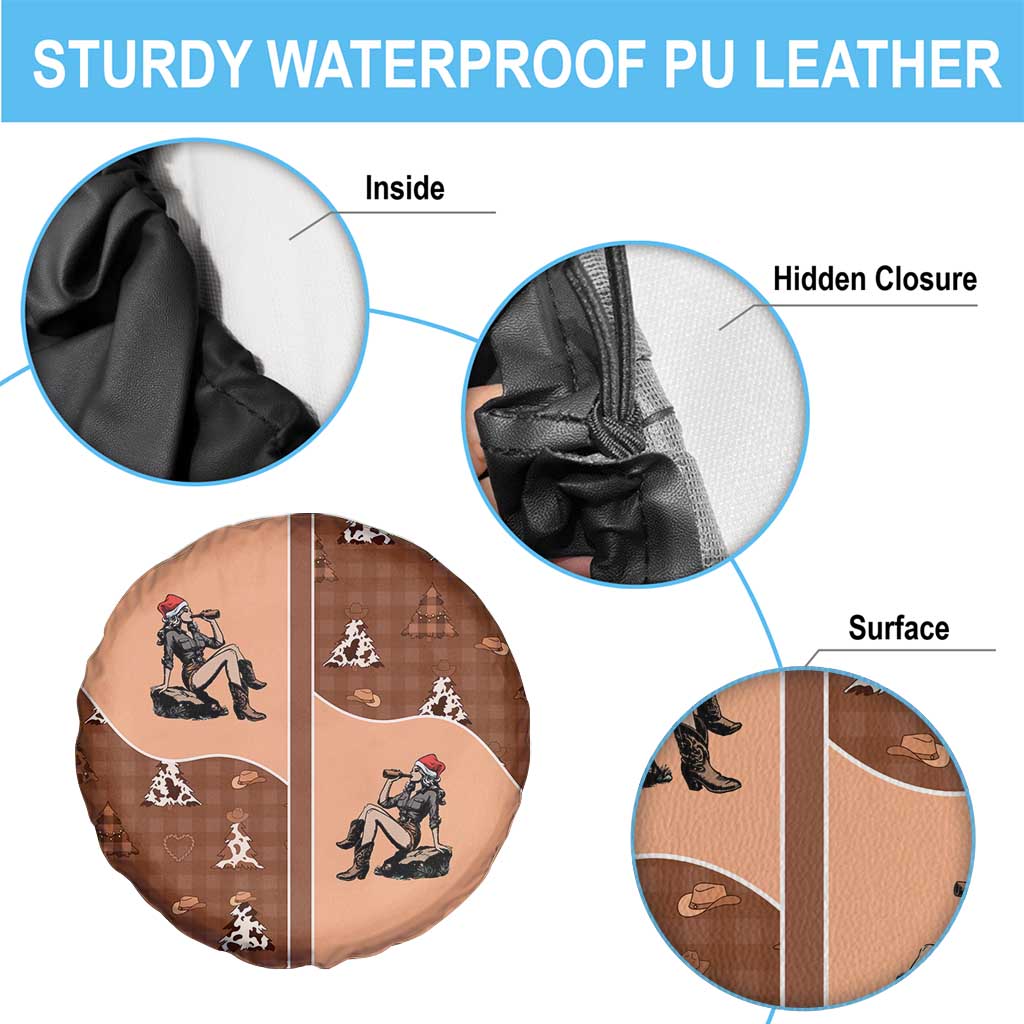 Western Yoke Spare Tire Cover Cowgirl Drinking Wine Christmas - Wonder Print Shop