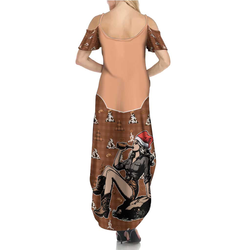 Western Yoke Summer Maxi Dress Cowgirl Drinking Wine Christmas - Wonder Print Shop
