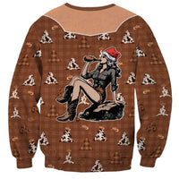 Western Yoke Sweatshirt Cowgirl Drinking Wine Christmas - Wonder Print Shop