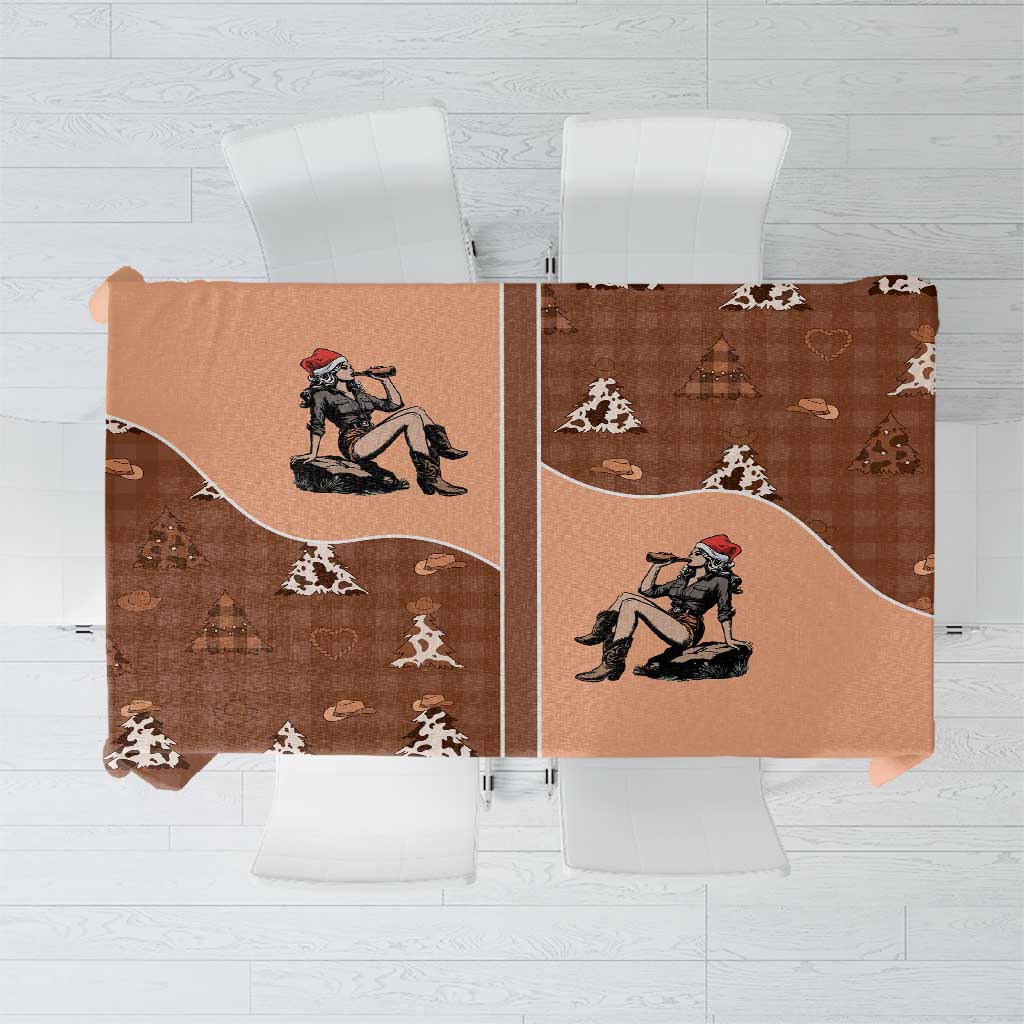 Western Yoke Tablecloth Cowgirl Drinking Wine Christmas - Wonder Print Shop