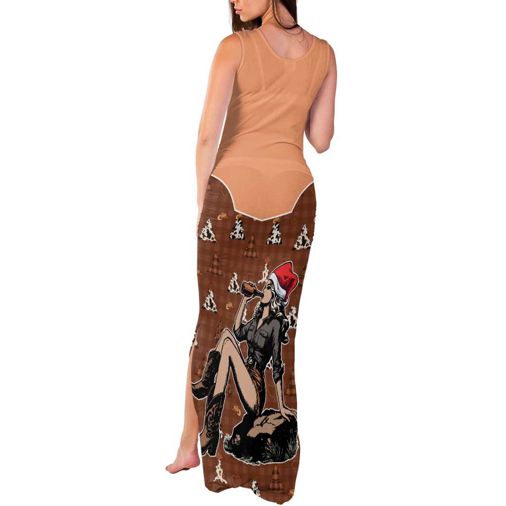 Western Yoke Tank Maxi Dress Cowgirl Drinking Wine Christmas - Wonder Print Shop