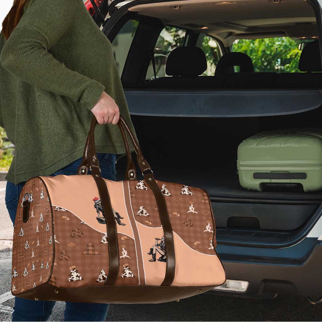 Western Yoke Travel Bag Cowgirl Drinking Wine Christmas - Wonder Print Shop