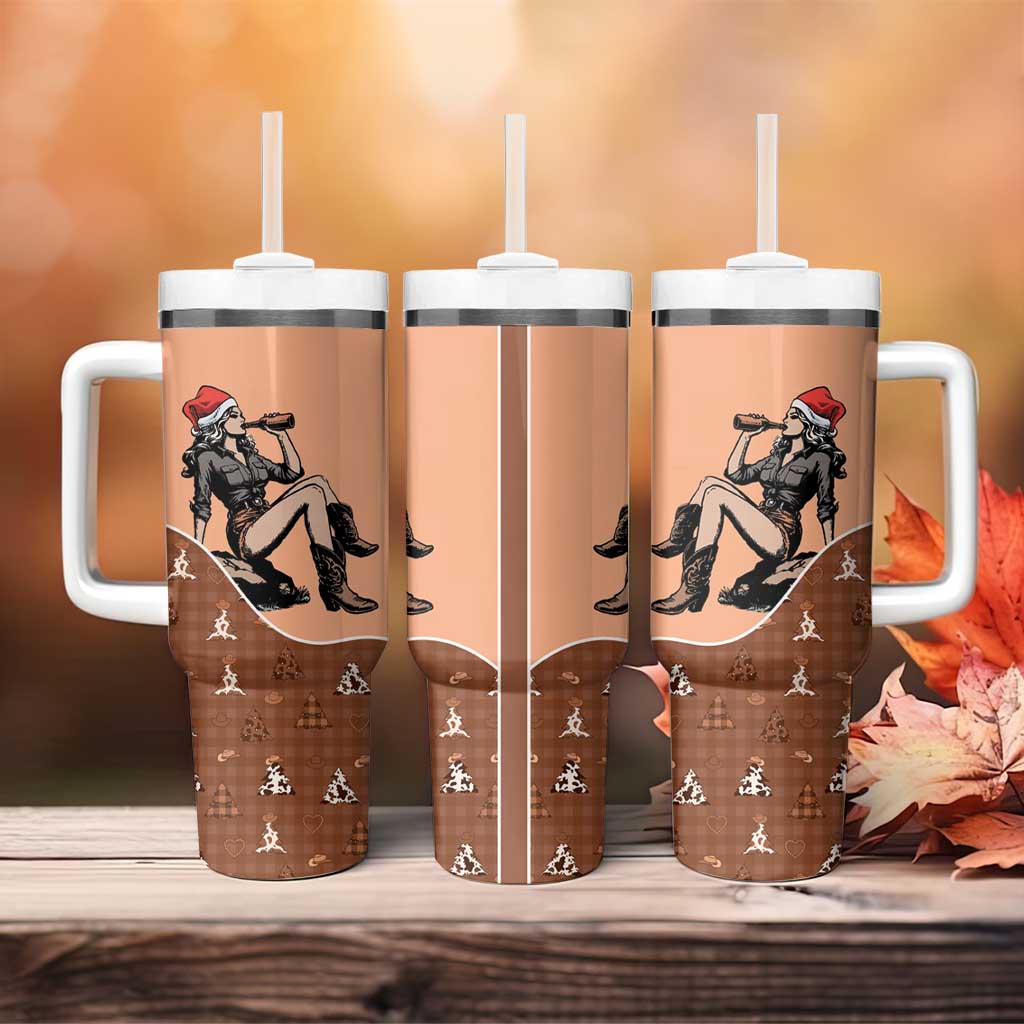 Western Yoke Tumbler With Handle Cowgirl Drinking Wine Christmas - Wonder Print Shop