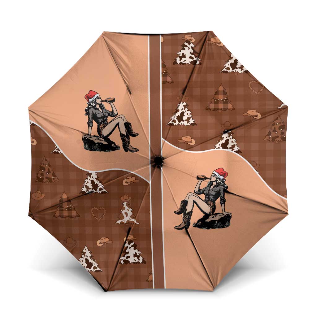 Western Yoke Umbrella Cowgirl Drinking Wine Christmas - Wonder Print Shop