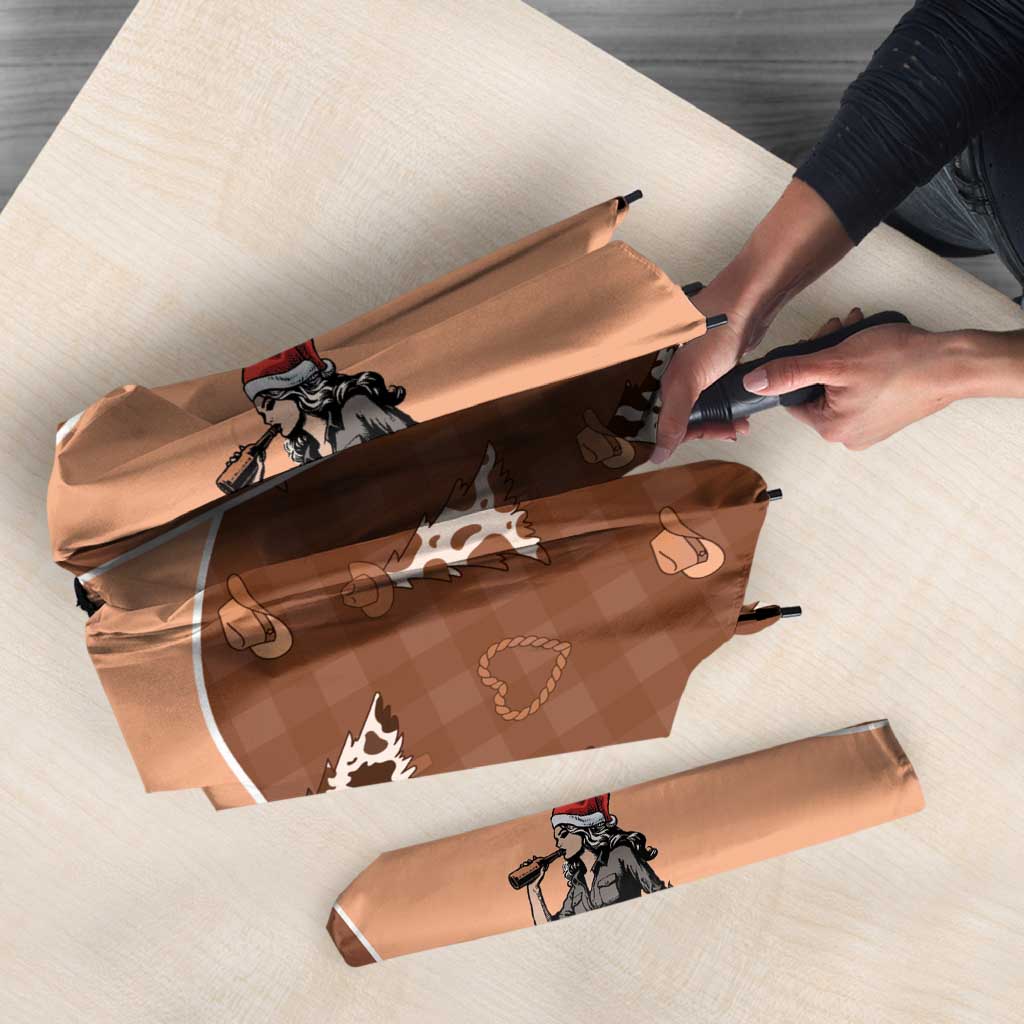 Western Yoke Umbrella Cowgirl Drinking Wine Christmas - Wonder Print Shop