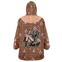 Western Yoke Wearable Blanket Hoodie Cowgirl Drinking Wine Christmas - Wonder Print Shop