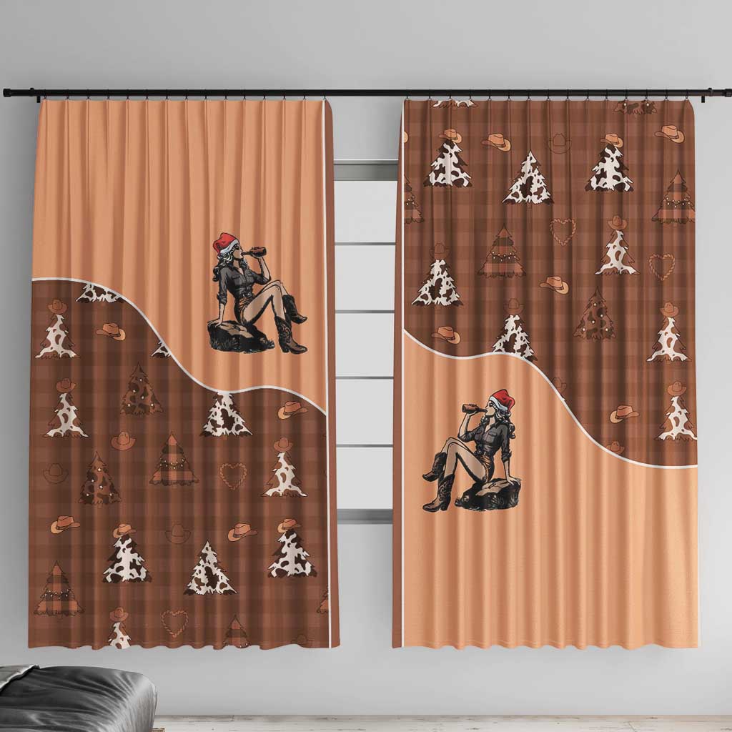 Western Yoke Window Curtain Cowgirl Drinking Wine Christmas - Wonder Print Shop