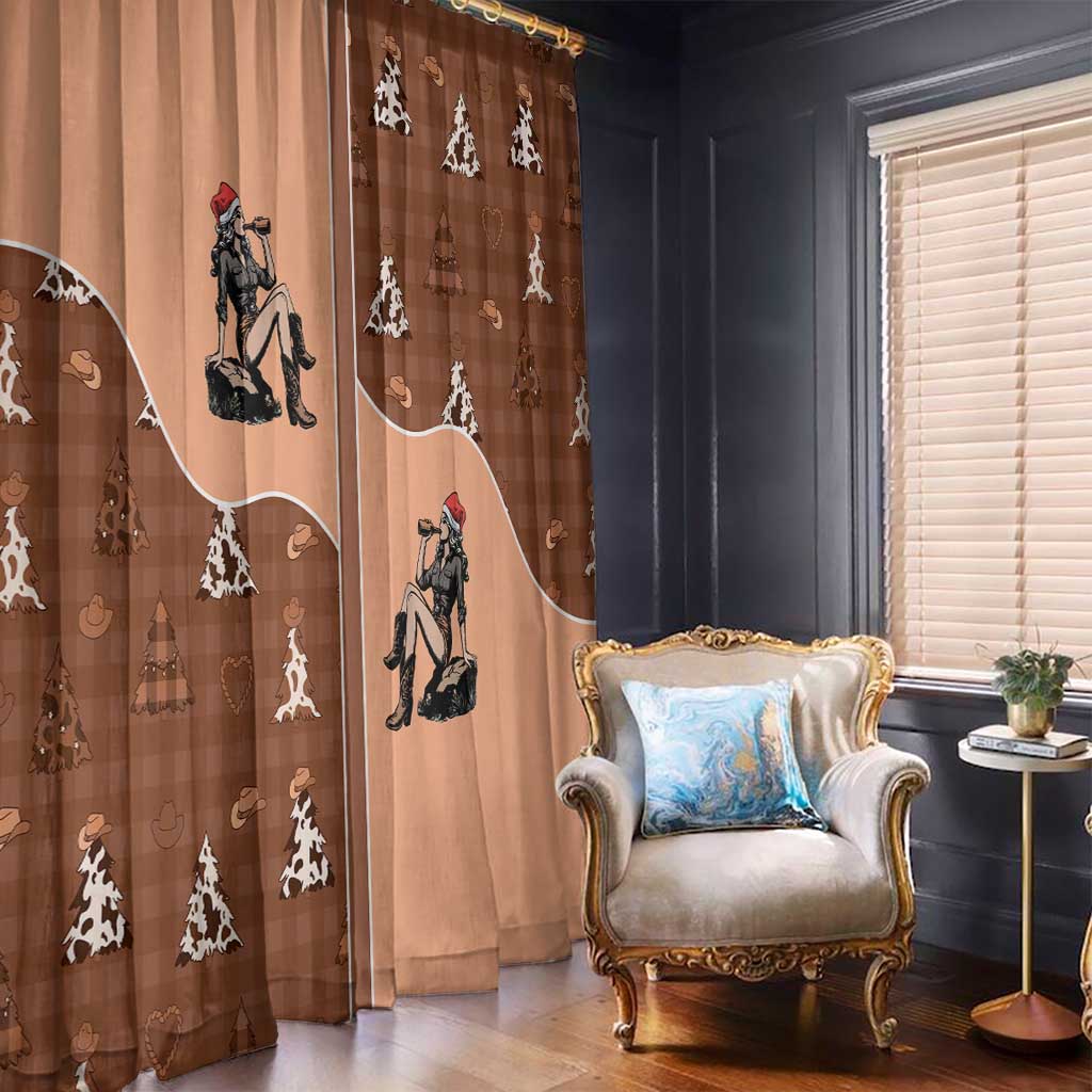 Western Yoke Window Curtain Cowgirl Drinking Wine Christmas - Wonder Print Shop