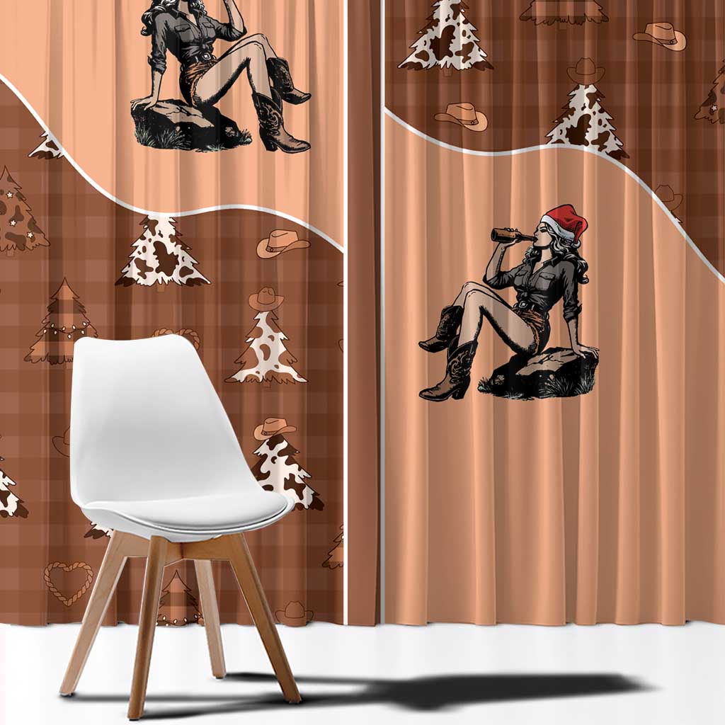 Western Yoke Window Curtain Cowgirl Drinking Wine Christmas - Wonder Print Shop