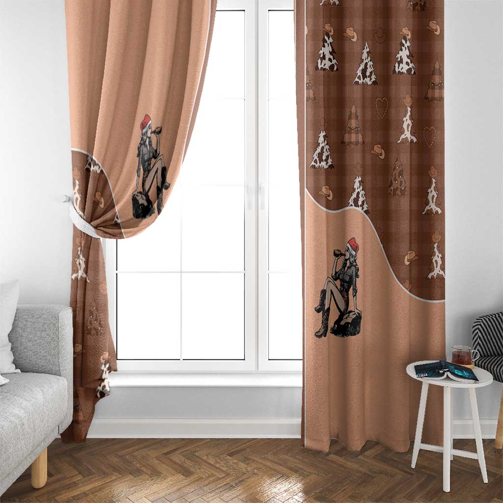 Western Yoke Window Curtain Cowgirl Drinking Wine Christmas - Wonder Print Shop