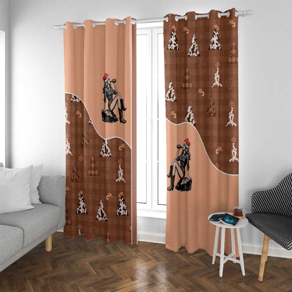 Western Yoke Window Curtain Cowgirl Drinking Wine Christmas - Wonder Print Shop