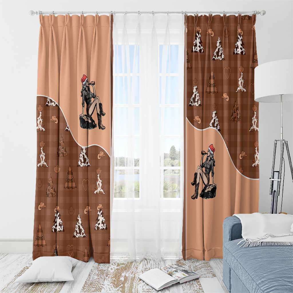 Western Yoke Window Curtain Cowgirl Drinking Wine Christmas - Wonder Print Shop