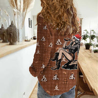 Western Yoke Women Casual Shirt Cowgirl Drinking Wine Christmas - Wonder Print Shop