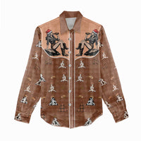 Western Yoke Women Casual Shirt Cowgirl Drinking Wine Christmas - Wonder Print Shop