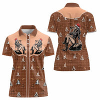 Western Yoke Women Polo Shirt Cowgirl Drinking Wine Christmas - Wonder Print Shop