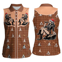 Western Yoke Women Sleeveless Polo Shirt Cowgirl Drinking Wine Christmas - Wonder Print Shop
