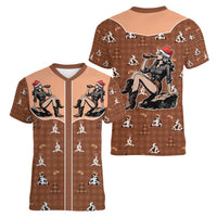 Western Yoke Women V-Neck T-Shirt Cowgirl Drinking Wine Christmas - Wonder Print Shop