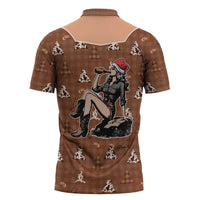 Western Yoke Zipper Polo Shirt Cowgirl Drinking Wine Christmas - Wonder Print Shop