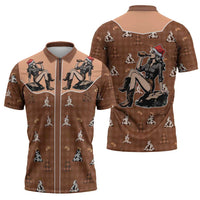 Western Yoke Zipper Polo Shirt Cowgirl Drinking Wine Christmas - Wonder Print Shop