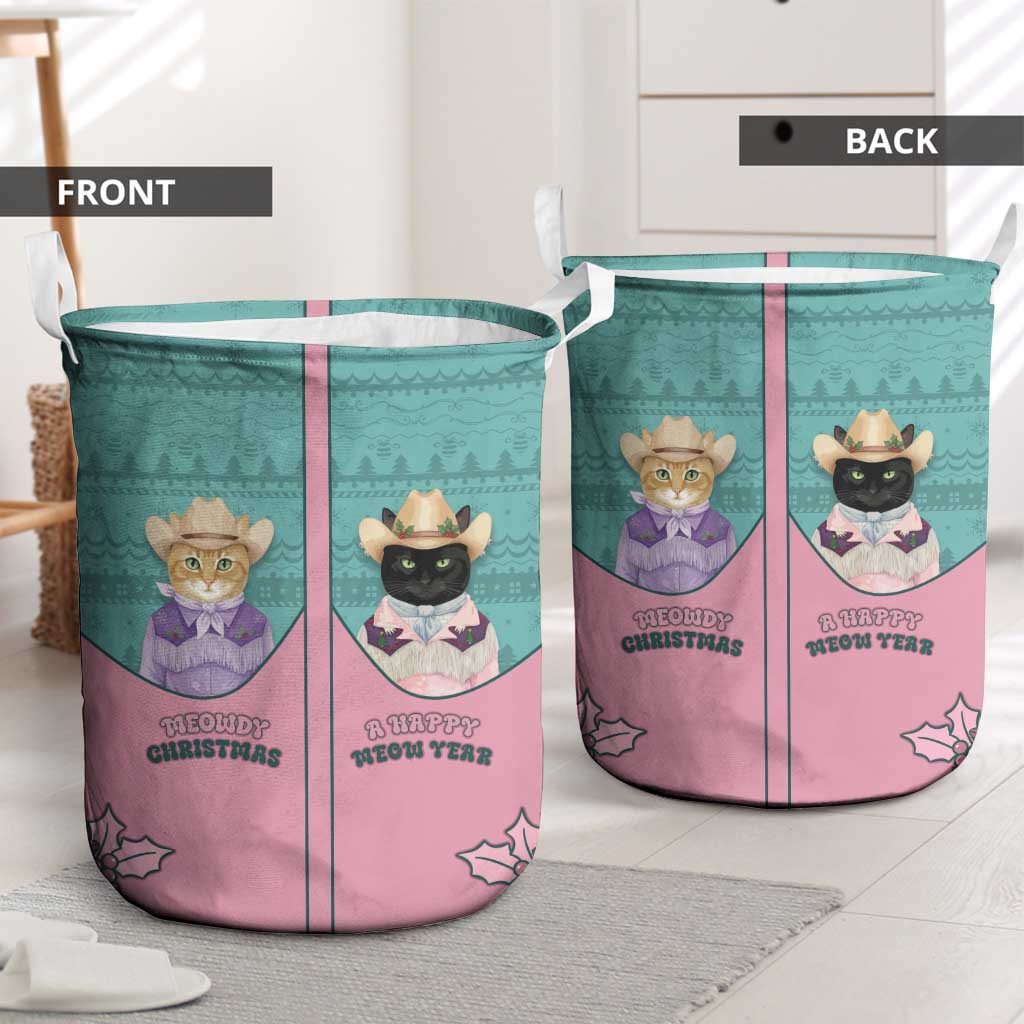 Western Yoke Laundry Basket Meowdy Christmas And A Meow Year - Wonder Print Shop