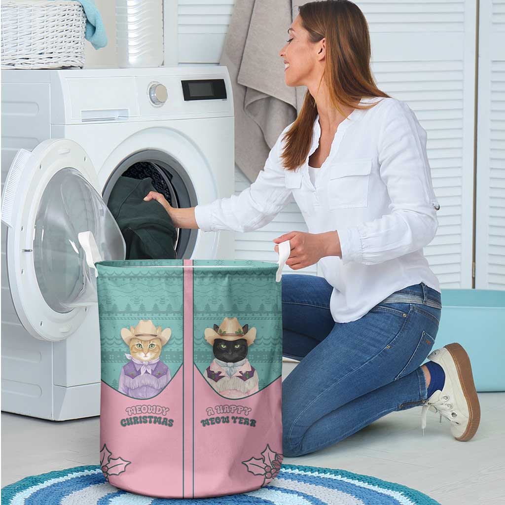 Western Yoke Laundry Basket Meowdy Christmas And A Meow Year - Wonder Print Shop