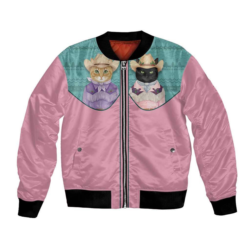 Western Yoke Bomber Jacket Meowdy Christmas And A Meow Year - Wonder Print Shop