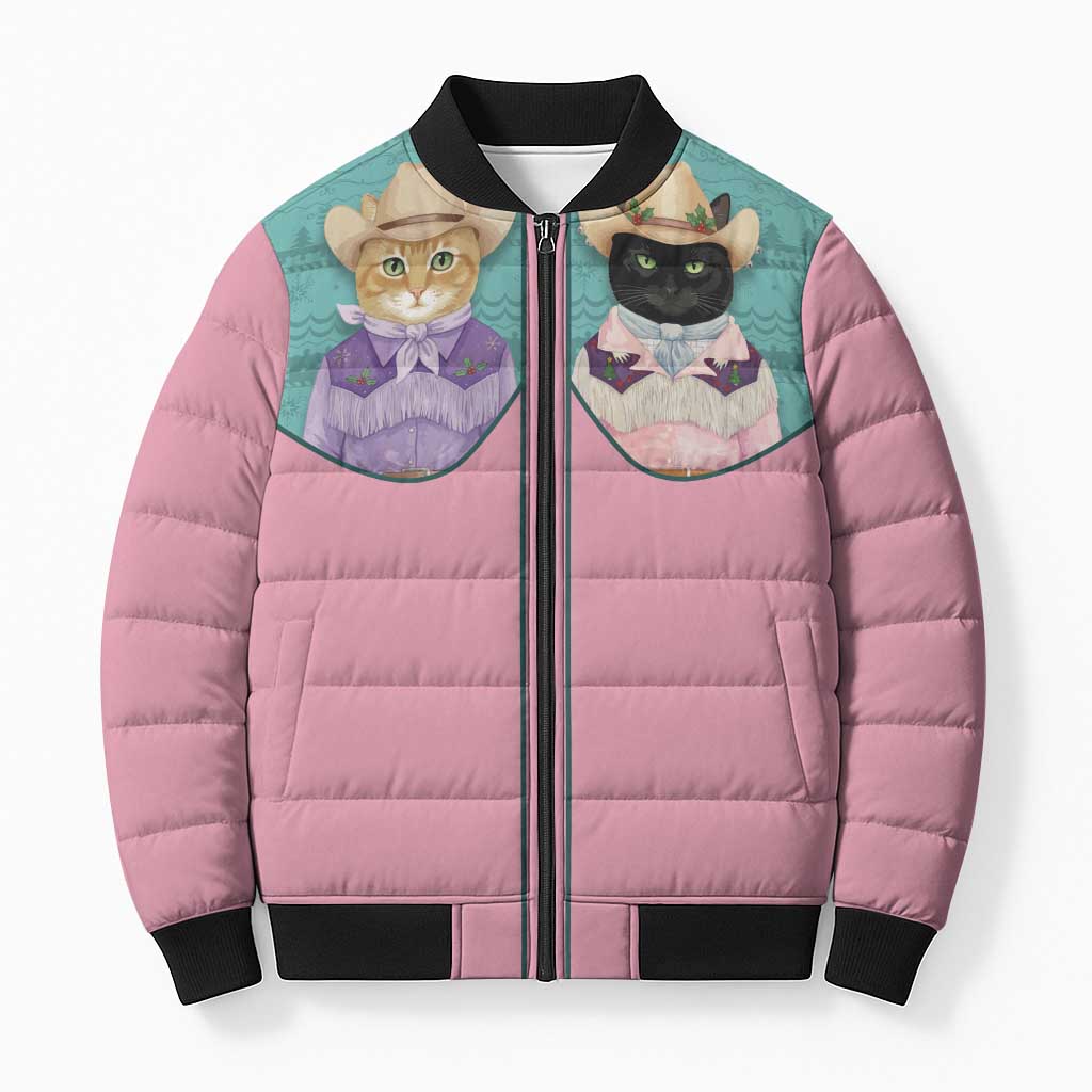 Western Yoke Bomber Puffer Jacket Meowdy Christmas And A Meow Year - Wonder Print Shop
