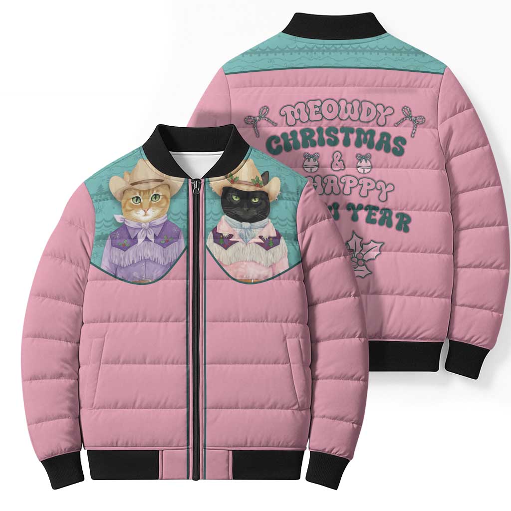 Western Yoke Bomber Puffer Jacket Meowdy Christmas And A Meow Year - Wonder Print Shop