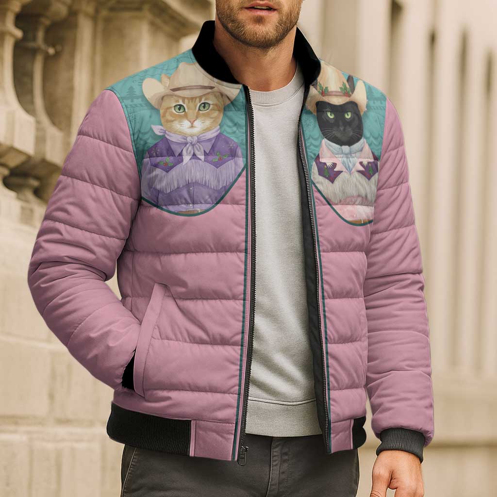 Western Yoke Bomber Puffer Jacket Meowdy Christmas And A Meow Year - Wonder Print Shop