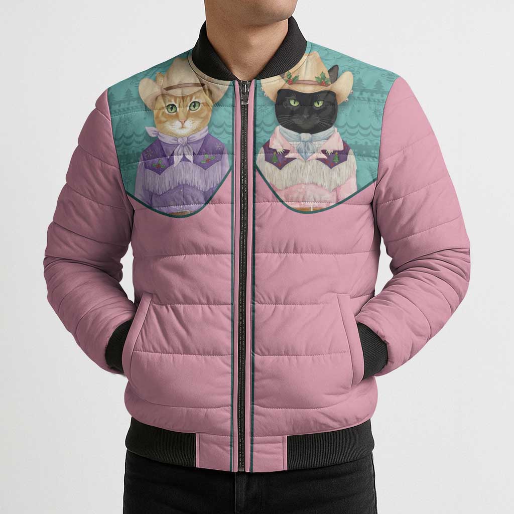 Western Yoke Bomber Puffer Jacket Meowdy Christmas And A Meow Year - Wonder Print Shop