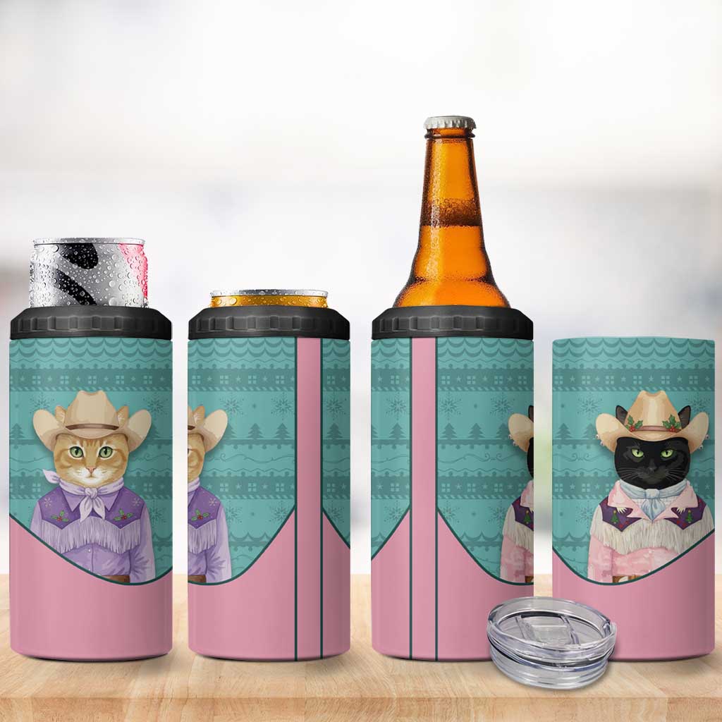 Western Yoke 4 in 1 Can Cooler Tumbler Meowdy Christmas And A Meow Year - Wonder Print Shop