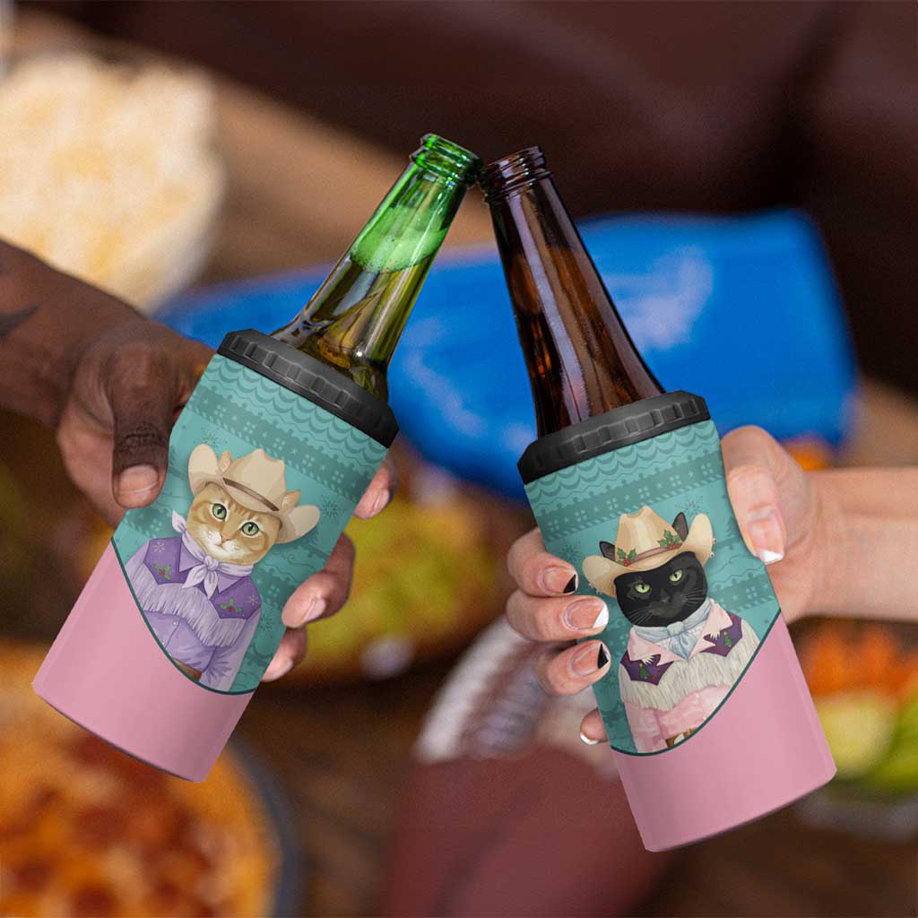 Western Yoke 4 in 1 Can Cooler Tumbler Meowdy Christmas And A Meow Year - Wonder Print Shop