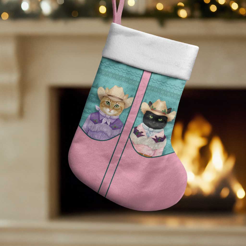 Western Yoke Christmas Stocking Meowdy Christmas And A Meow Year - Wonder Print Shop