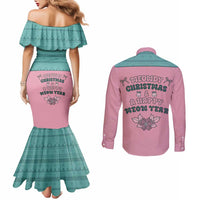 Western Yoke Couples Matching Mermaid Dress and Long Sleeve Button Shirt Meowdy Christmas And A Meow Year - Wonder Print Shop