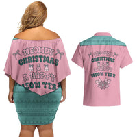 Western Yoke Couples Matching Off Shoulder Short Dress and Hawaiian Shirt Meowdy Christmas And A Meow Year - Wonder Print Shop