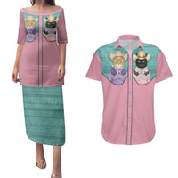 Western Yoke Couples Matching Puletasi and Hawaiian Shirt Meowdy Christmas And A Meow Year - Wonder Print Shop
