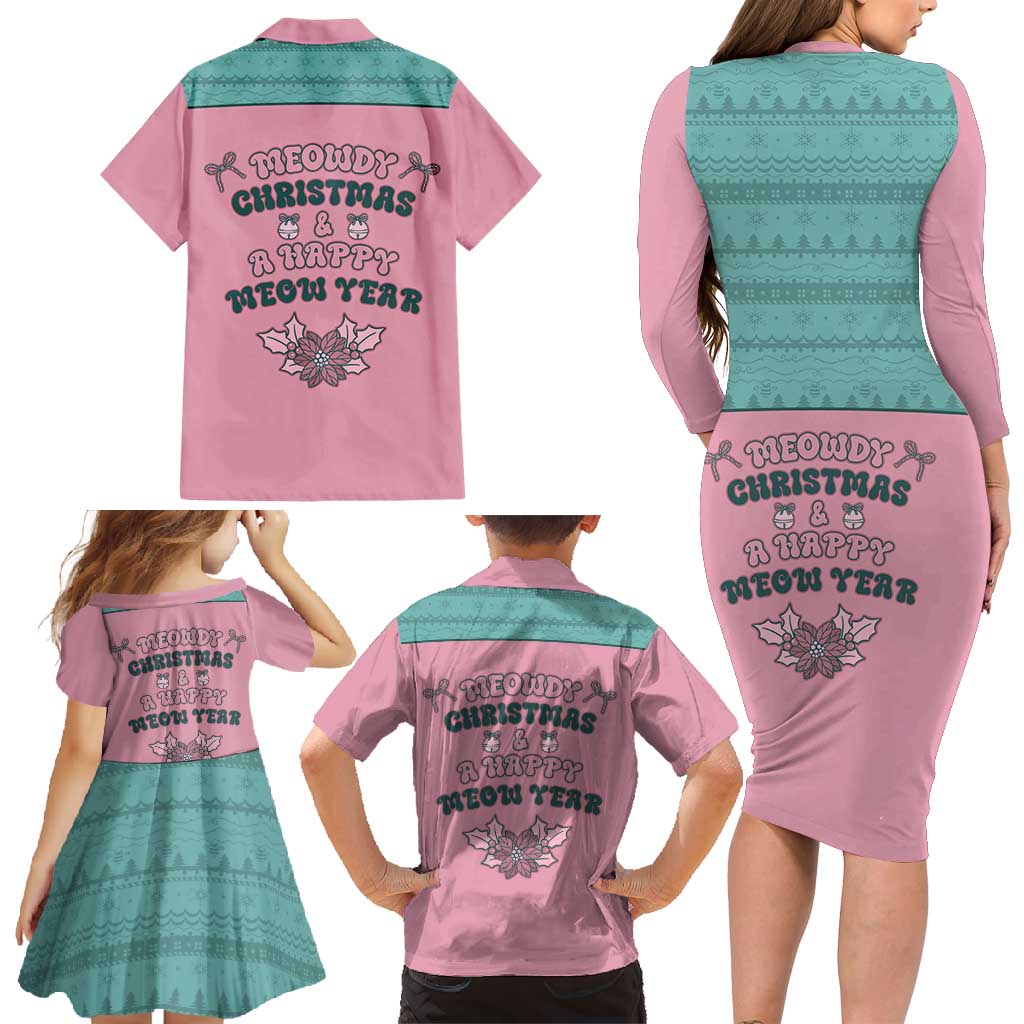 Western Yoke Family Matching Long Sleeve Bodycon Dress and Hawaiian Shirt Meowdy Christmas And A Meow Year - Wonder Print Shop