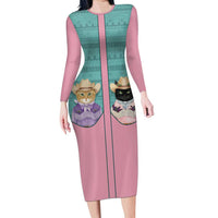 Western Yoke Family Matching Long Sleeve Bodycon Dress and Hawaiian Shirt Meowdy Christmas And A Meow Year - Wonder Print Shop