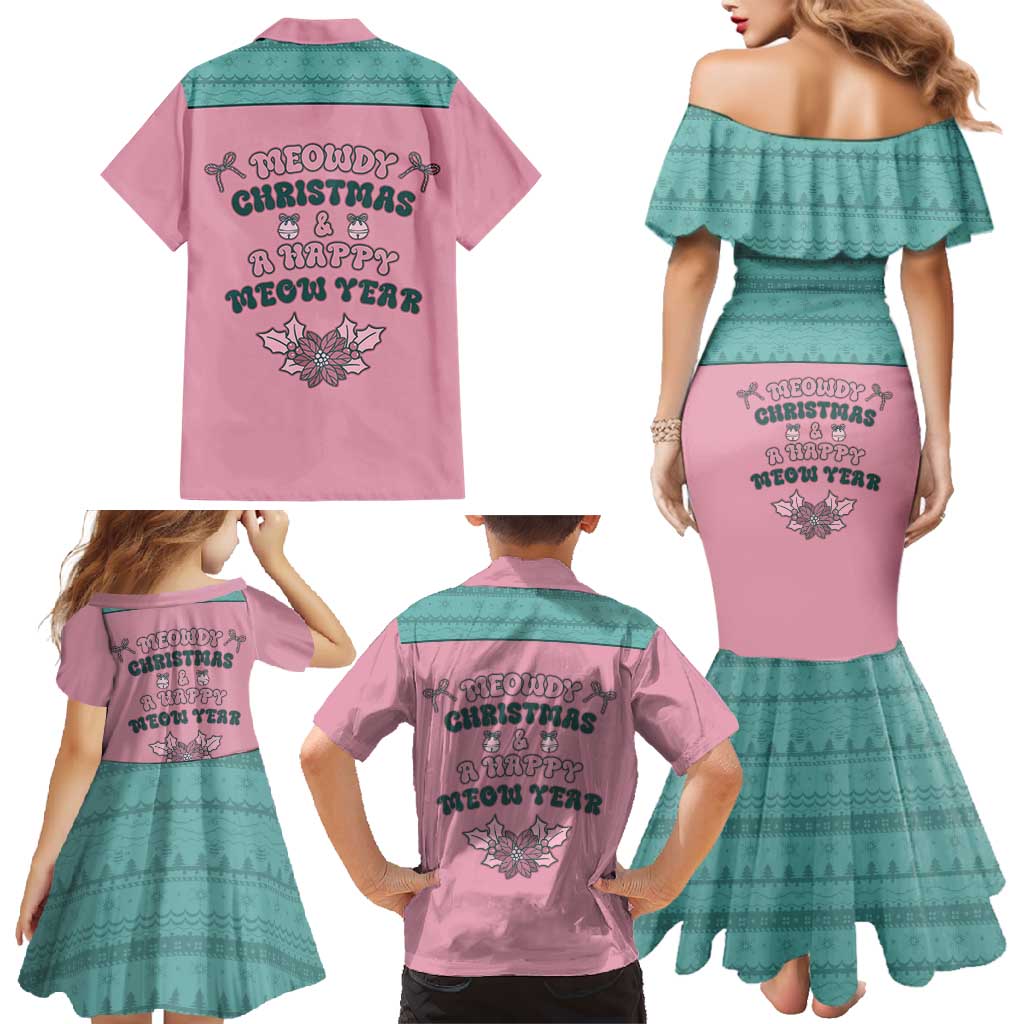 Western Yoke Family Matching Mermaid Dress and Hawaiian Shirt Meowdy Christmas And A Meow Year - Wonder Print Shop