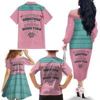 Western Yoke Family Matching Off The Shoulder Long Sleeve Dress and Hawaiian Shirt Meowdy Christmas And A Meow Year - Wonder Print Shop