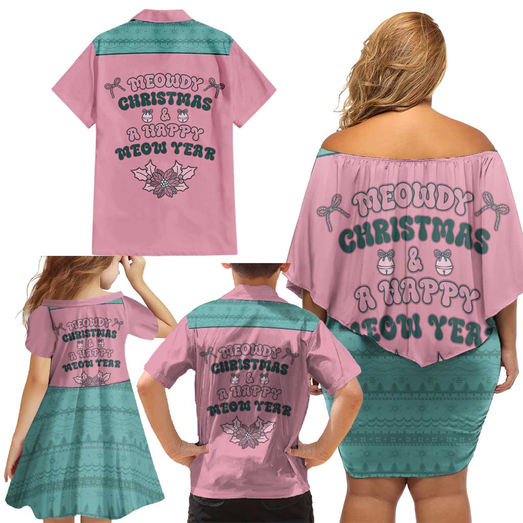 Western Yoke Family Matching Off Shoulder Short Dress and Hawaiian Shirt Meowdy Christmas And A Meow Year - Wonder Print Shop