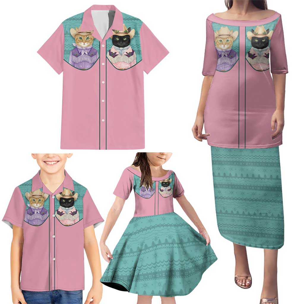 Western Yoke Family Matching Puletasi and Hawaiian Shirt Meowdy Christmas And A Meow Year - Wonder Print Shop