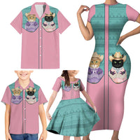 Western Yoke Family Matching Short Sleeve Bodycon Dress and Hawaiian Shirt Meowdy Christmas And A Meow Year - Wonder Print Shop