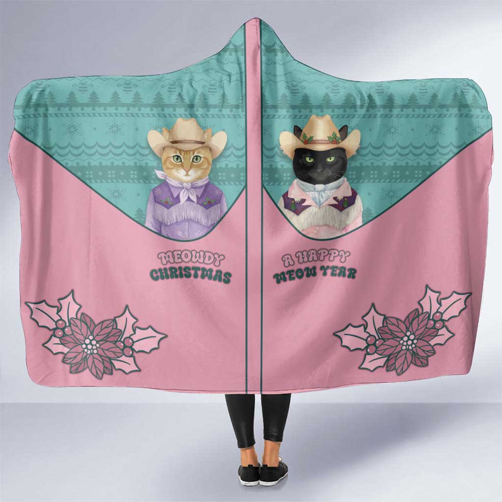 Western Yoke Hooded Blanket Meowdy Christmas And A Meow Year - Wonder Print Shop