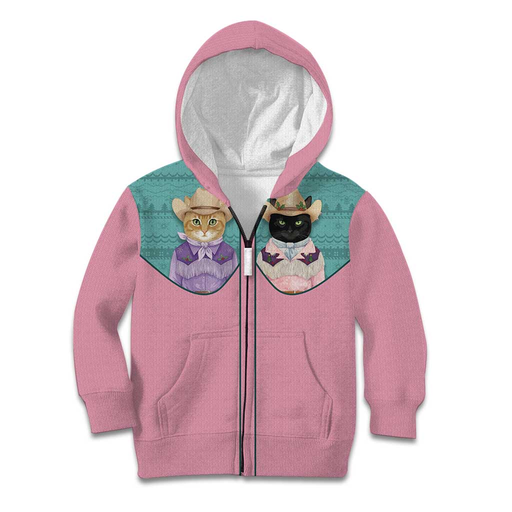 Western Yoke Kid Hoodie Meowdy Christmas And A Meow Year - Wonder Print Shop