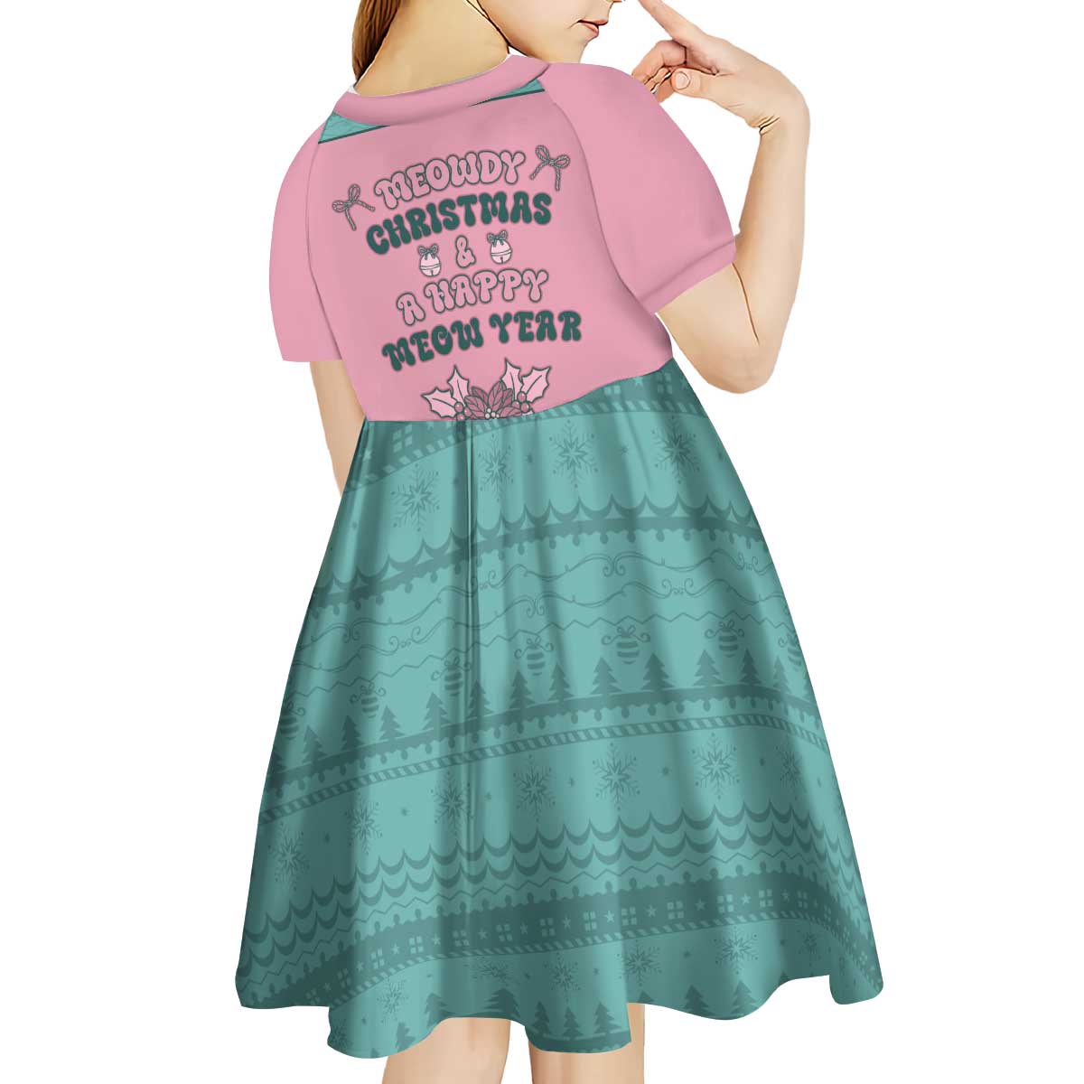 Western Yoke Kid Short Sleeve Dress Meowdy Christmas And A Meow Year - Wonder Print Shop