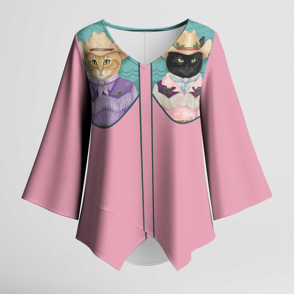 Western Yoke Kimono Sleeve Blouse Meowdy Christmas And A Meow Year - Wonder Print Shop